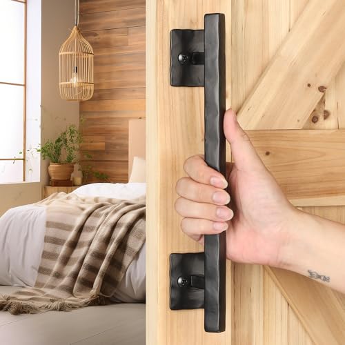 Eumtenr Rustic Barn Door Handles for Sliding Door 12 Rhombus Heavy Duty Large Design Pull Handle for DIY Sliding Barn Door Gate Shed Garage Solid Metal Material Matte Black - Image 1