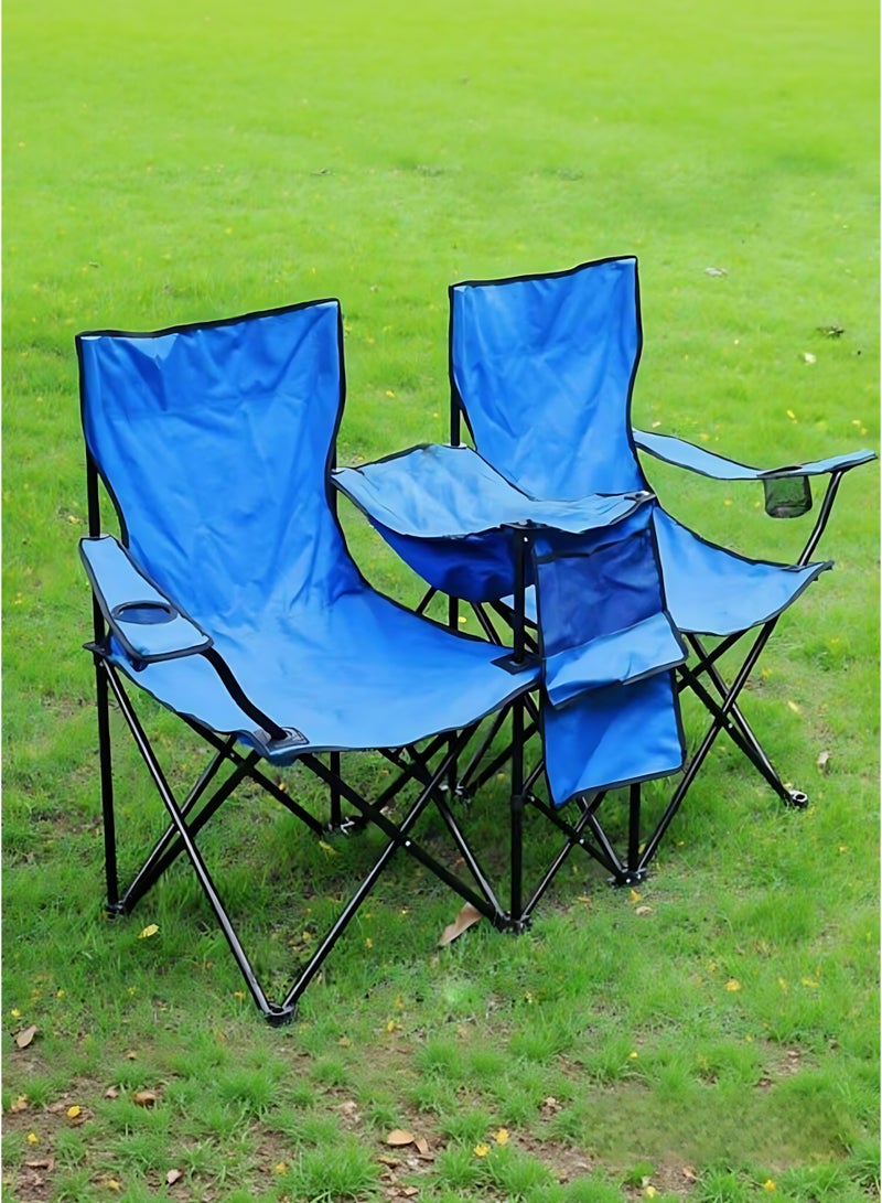 كرسي تخييم خارجي قابل للطي مع حامل أكواب، كرسي محمول شديد التحمل من قماش أكسفورد للتخييم، والنزهات، والشاطئ، وصيد الأسماك، والحدائق، والسفر (مزدوج) - Image 2