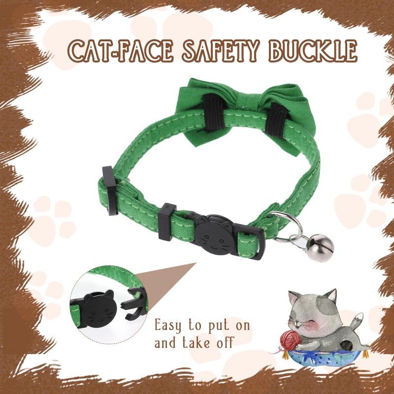 Sliverdew 2 Pcs Bowtie Cat Collar with Bell Breakaway Cat Collars Cute Boy Kitten Collar Adjustable Small Puppy Safety Collar Solid Color Plaid Pet Collar (Green) - Image 4