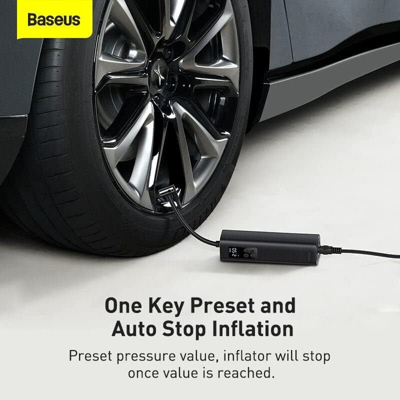 بيسوس Super Mini Inflator Pump Air Compressor Portable Hand-Held Auto Tire Pump with LED Light and 3M Cable Off-Road Accessories for Bicycle, Cars Motor Bike Tires & More – Black - Image 3