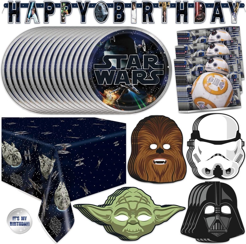 Unique Star Wars Birthday Decorations Set  With 16 Plates 16 Napkins 16 Masks Banner Tablecover Birthday Sticker  Officially Licensed - Image 1