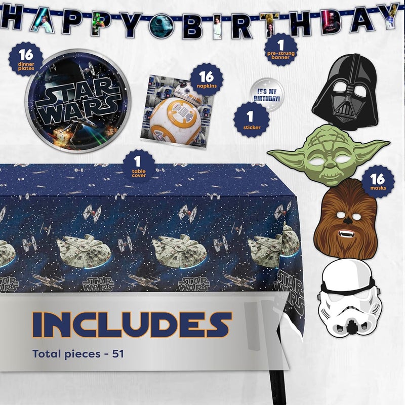Unique Star Wars Birthday Decorations Set  With 16 Plates 16 Napkins 16 Masks Banner Tablecover Birthday Sticker  Officially Licensed - Image 2