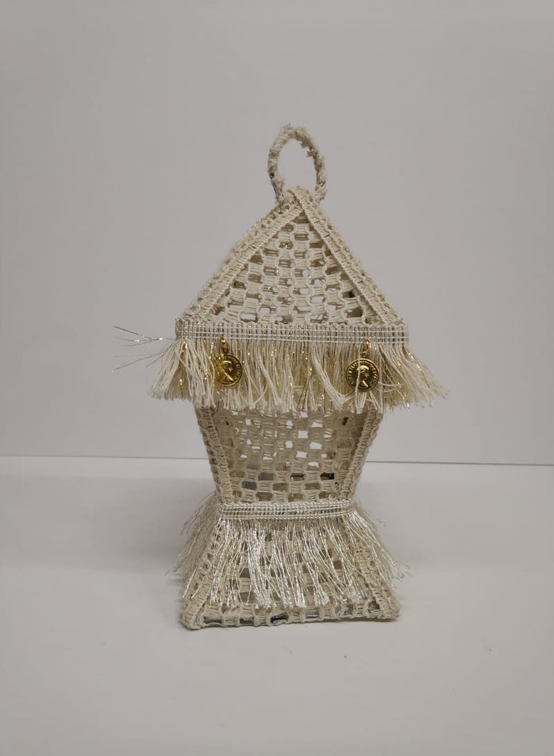 Ramadan linen Lantern Fabric with light handmade - 20cm - Image 1