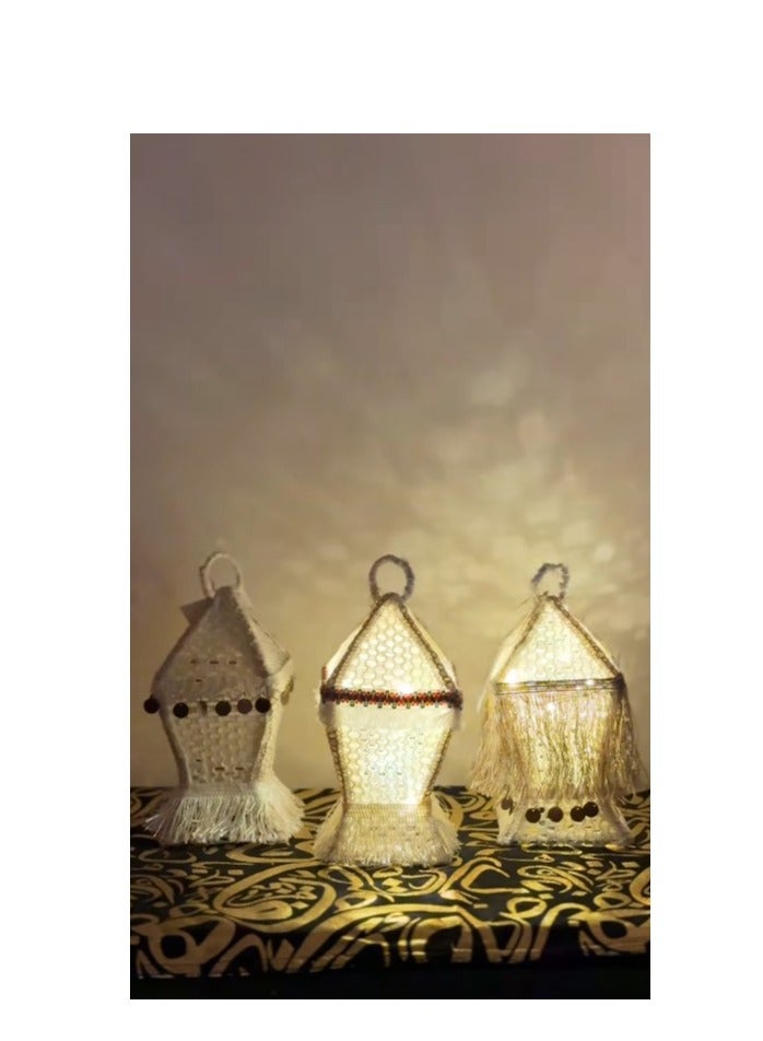 Ramadan linen Lantern Fabric with light handmade - 20cm - Image 2