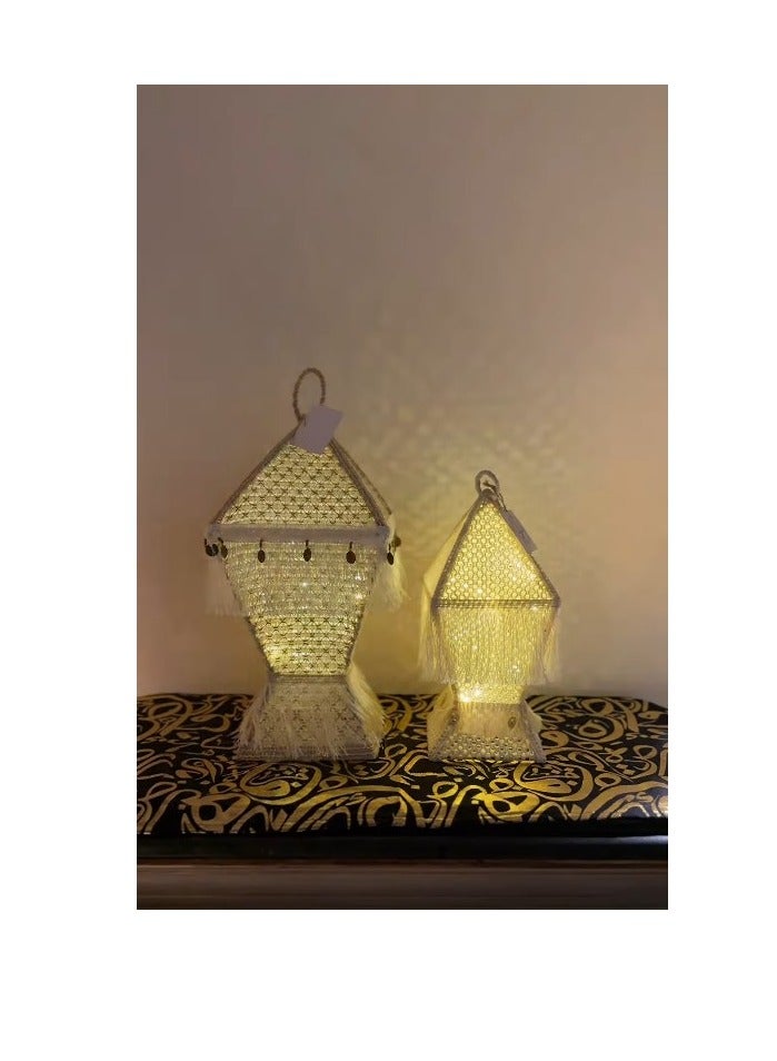 Ramadan linen Lantern Fabric with light handmade - 20cm - Image 3