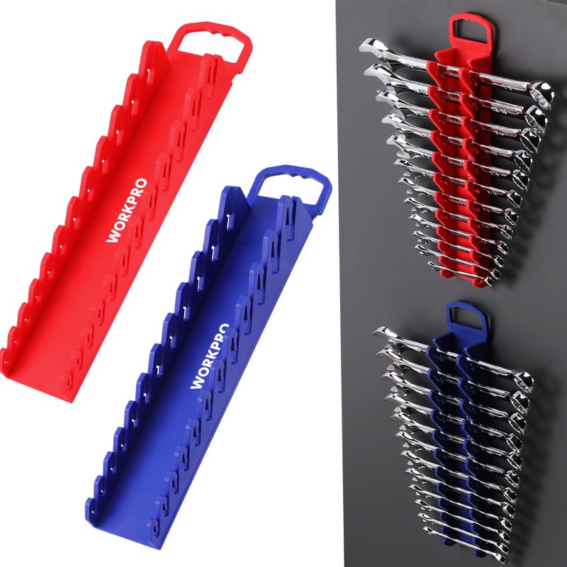 WORKPRO 2-Pack Magnetic Wrench Organizer, 12-Piece Gripper Wrench Holder for Stubby or Line Wrenches, Quality Wrench Rack Fits for SAE (1/4â€ to 15/16â€) and Metric (6mm to 24mm), Flexible Teeth - Image 1