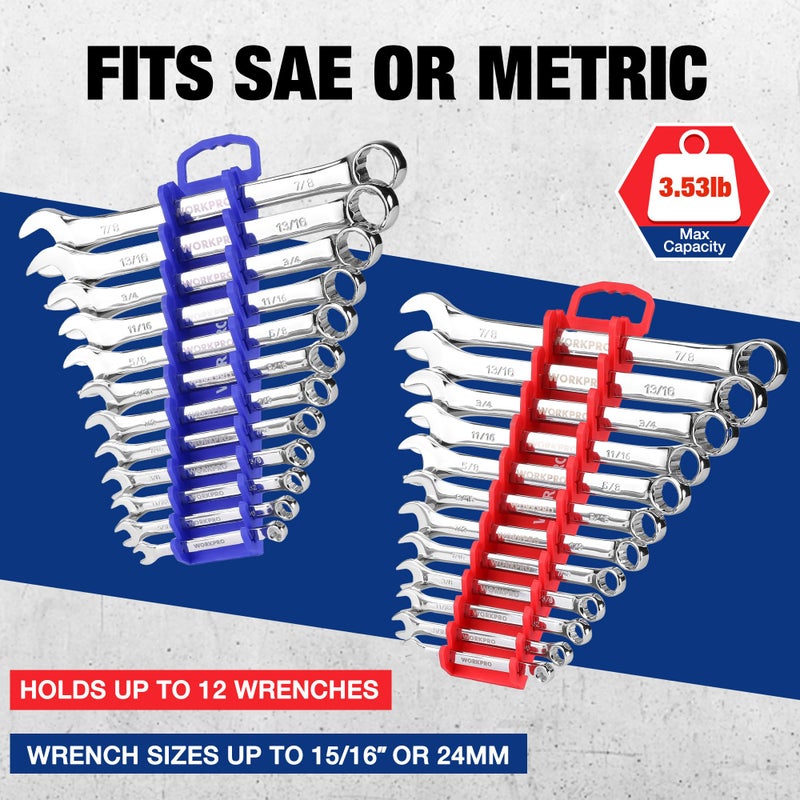 WORKPRO 2-Pack Magnetic Wrench Organizer, 12-Piece Gripper Wrench Holder for Stubby or Line Wrenches, Quality Wrench Rack Fits for SAE (1/4â€ to 15/16â€) and Metric (6mm to 24mm), Flexible Teeth - Image 5