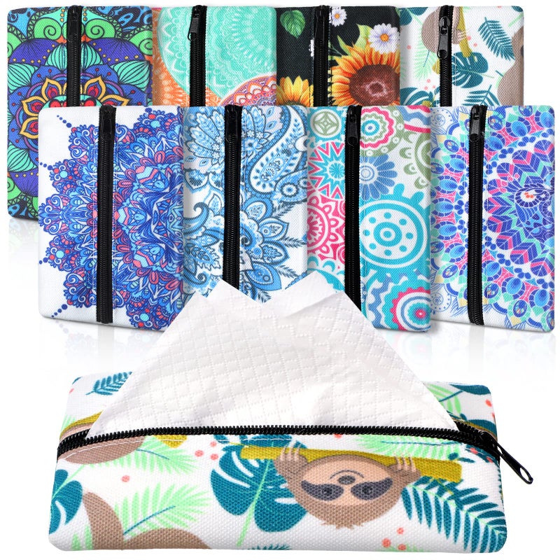 Fabbay Fabbay 8 Pieces Purse Tissue Holder Reusable Travel Tissue Pouch Fabric Zipper Purse for Bag Car Office HomeFloral