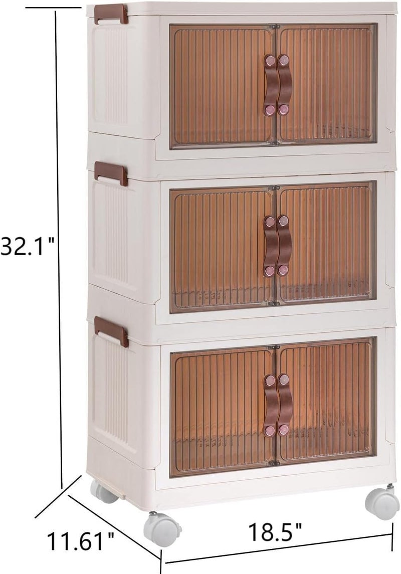 Fodgo Fodgo Storage Organizer Folding Stackable Storage Cabinet with Doors and Foldable Wardrobe Plastic Drawers Storage for Bedroom Living Room and Office 3 pcs - Image 2