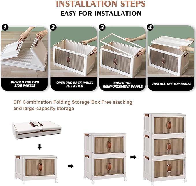 Fodgo Fodgo Storage Organizer Folding Stackable Storage Cabinet with Doors and Foldable Wardrobe Plastic Drawers Storage for Bedroom Living Room and Office 3 pcs - Image 4
