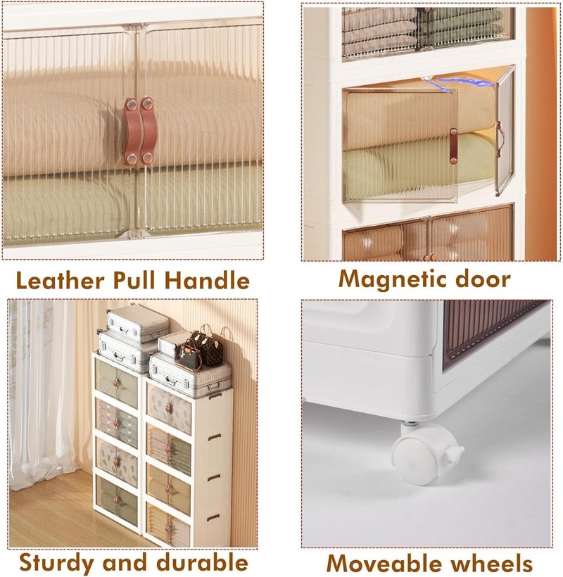 Fodgo Fodgo Storage Organizer Folding Stackable Storage Cabinet with Doors and Foldable Wardrobe Plastic Drawers Storage for Bedroom Living Room and Office 3 pcs - Image 3