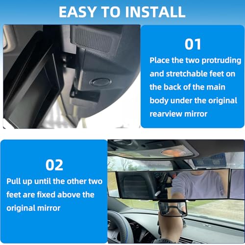 MASSMOT Car Rear View Mirror Interior Mirror Wide Angle Panorama Safety Mirror Interior Mirror Large Vision Mirror 1Pcs (Black-3) - Image 4
