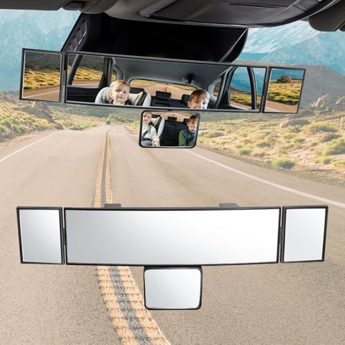 MASSMOT Car Rear View Mirror Interior Mirror Wide Angle Panorama Safety Mirror Interior Mirror Large Vision Mirror 1Pcs (Black-3) - Image 1