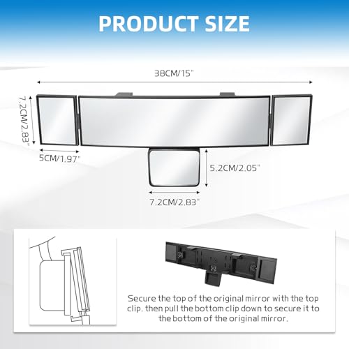 MASSMOT Car Rear View Mirror Interior Mirror Wide Angle Panorama Safety Mirror Interior Mirror Large Vision Mirror 1Pcs (Black-3) - Image 2