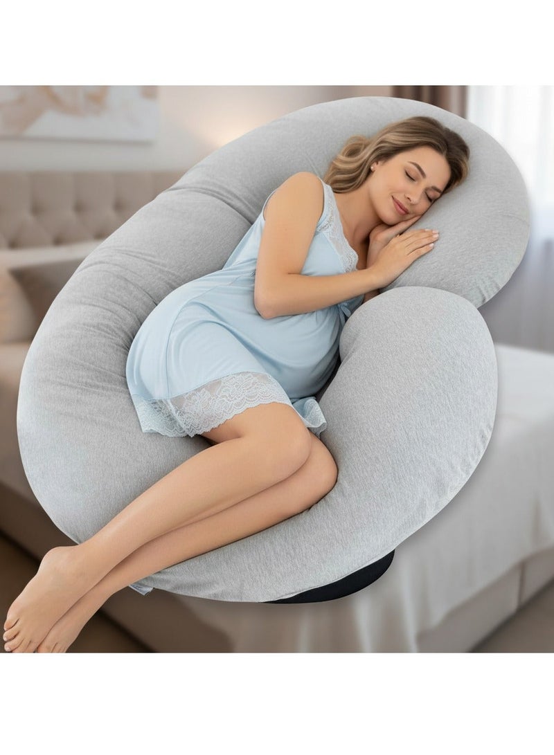 Y&D C-Shaped Organic Cotton Pregnancy Pillows Long Memory Foam Pregnancy Pillow Full Body Maternity Pillow with Removable Cover Body Pillows for Adults Support for Back Hips Legs Belly Maternity Pillow and Pregnancy Must Haves - Image 1