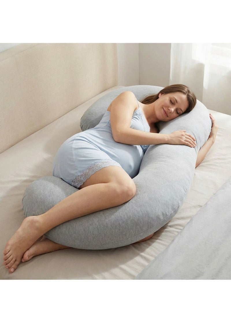Y&D Pregnancy Pillow Full Body Pillow Maternity Pillow for Pregnant Women Comfort C Shaped Pillow with Removable Washable Velvet Cover Organic Cotton Support for Back Hips Legs Belly - Image 1