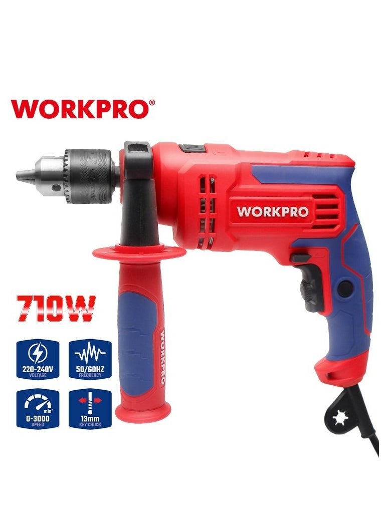 Professional Electric Drill, 710 Watts, Size 13 mm, Multi-Functional, Disassembly And Drilling, With SDS Plus Mounting Handle And Speed Control And Stabilization Feature.