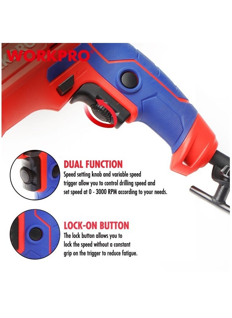 Professional Electric Drill, 710 Watts, Size 13 mm, Multi-Functional, Disassembly And Drilling, With SDS Plus Mounting Handle And Speed Control And Stabilization Feature.