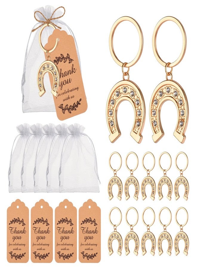 Winocbxt 50pcs Lucky Horseshoe Keychain/Keyring for Baby Shower,Wedding or Bridal Shower Party Favors,Gift,Souvenirs to Guests Bulk with Thank Tags and Gift Bags (horseshoe) - Image 1