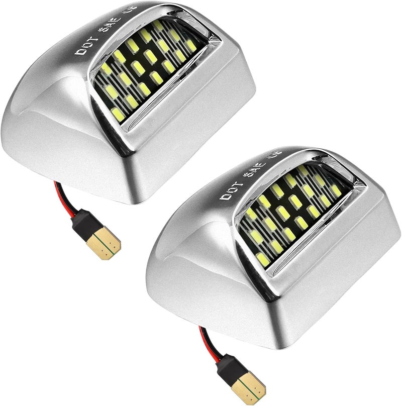 LESAUCE Full LED License Plate Light Chrome Housing Tag Lamp Assembly Replacement for Chevy Silverado 1500 2500 3500 Suburban Tahoe GMC Sierra Yukon XL, 6000K White, Pack of 2 - Image 1