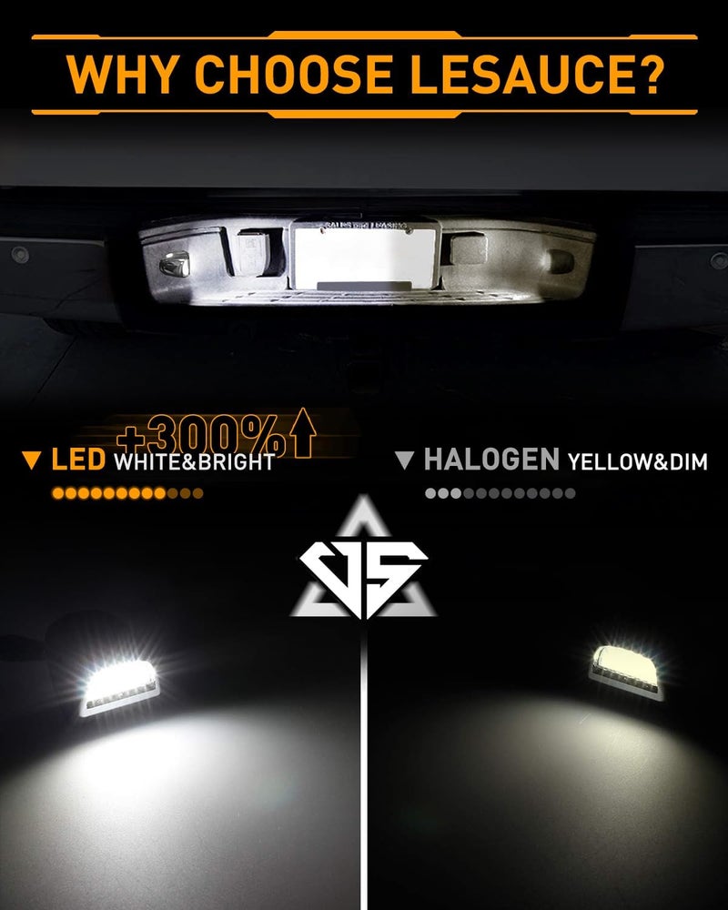 LESAUCE Full LED License Plate Light Chrome Housing Tag Lamp Assembly Replacement for Chevy Silverado 1500 2500 3500 Suburban Tahoe GMC Sierra Yukon XL, 6000K White, Pack of 2 - Image 2