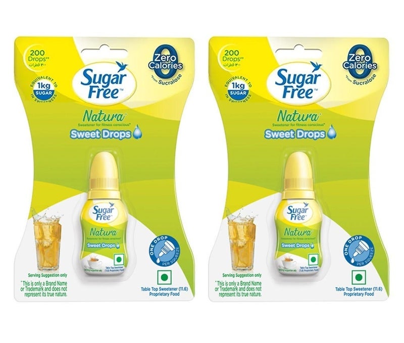 Sugar Free Natura Sucralose Sweet Drops, Low Calorie Sugar Substitute, Vegan, 2 x 10ml Bottles - Image 1