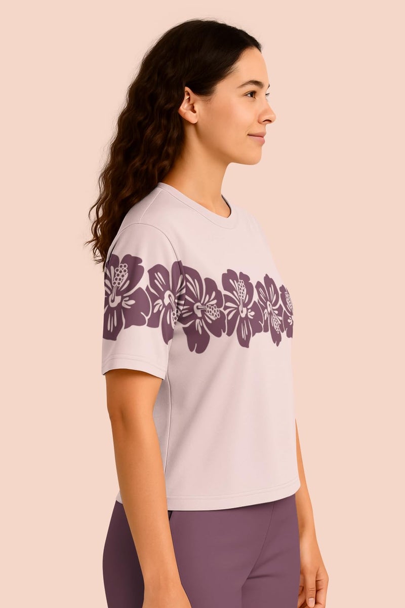 HELLCAT Trendy Printed Oversized Fit Crew-Neck Crop Tshirt for Women_Lavender_X-Large - Image 4