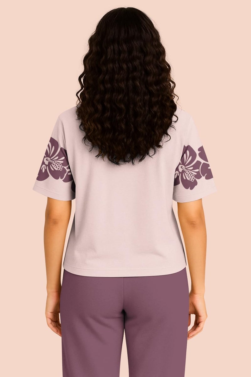 HELLCAT Trendy Printed Oversized Fit Crew-Neck Crop Tshirt for Women_Lavender_X-Large - Image 3