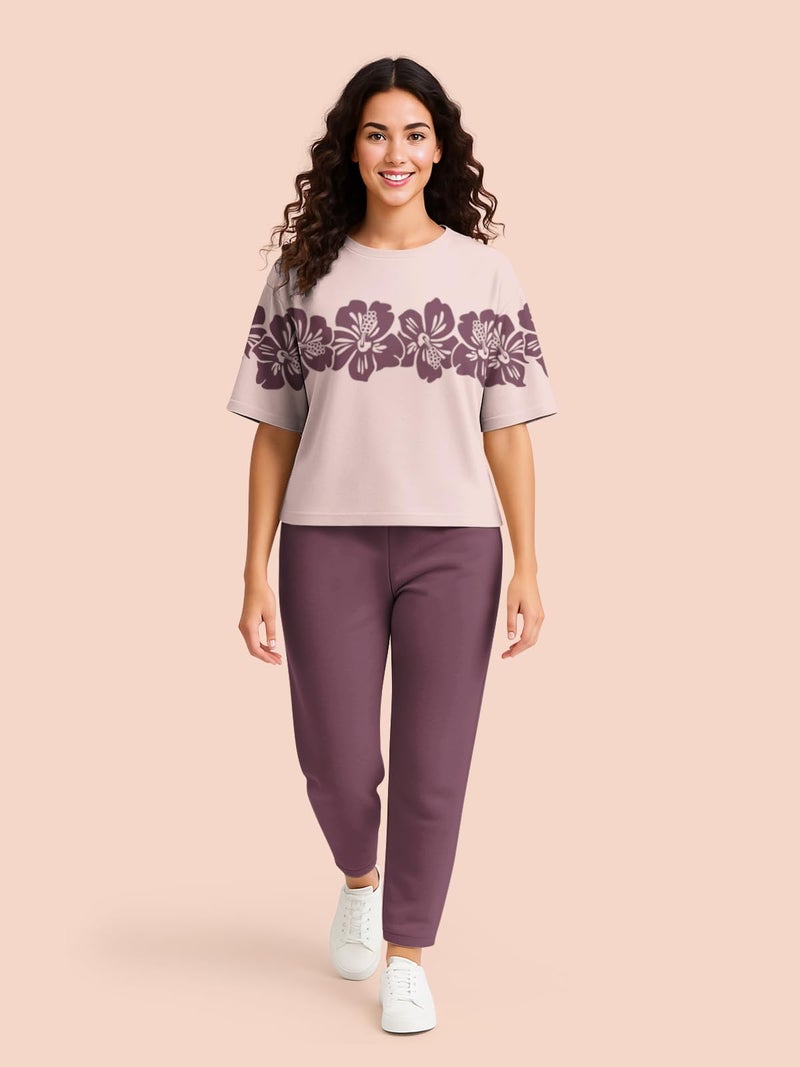 HELLCAT Trendy Printed Oversized Fit Crew-Neck Crop Tshirt for Women_Lavender_X-Large - Image 5