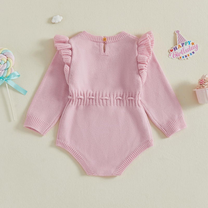 Xnqiwq Baby Girl 1st Birthday Outfit One Silly Goose Sweater Romper Ruffle Long Sleeve Knit Bodysuit Cake Smash Clothes (Pink, 12-18 Months) - Image 4