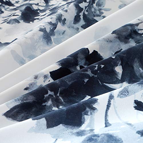 MILDLY 100% Long Staple Cotton Duvet Cover Set Navy Blue Leaves Printed Comforter Cover Set Watercolor Plant Floral Bed Linen Set - Image 2