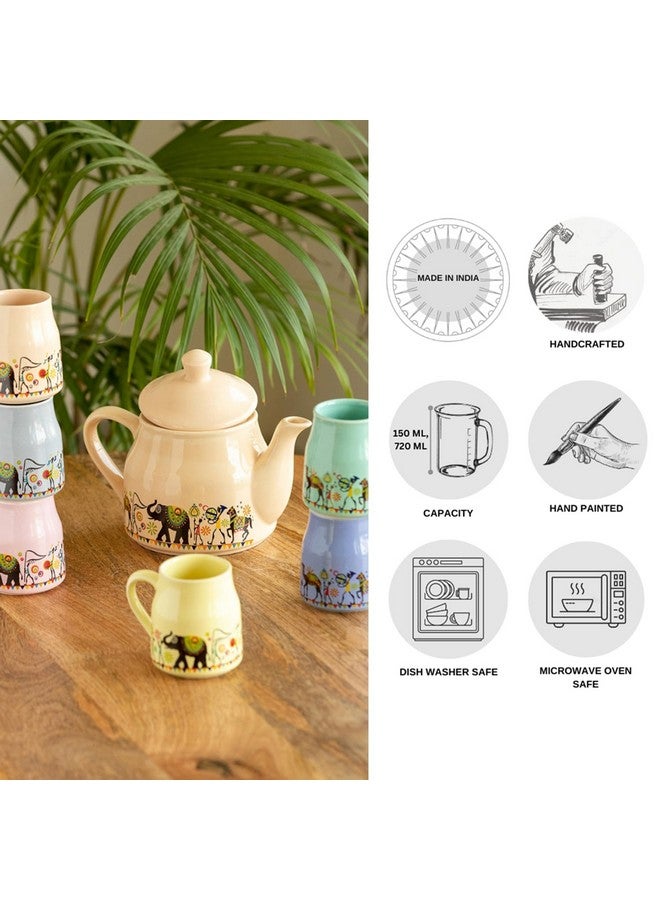 ExclusiveLane طقم إبريق شاي سيراميك مزخرف بفيل من ExclusiveLane مع أكواب (6 أكواب و1 إبريق، آمن في غسالة الصحون والميكروويف) | طقم أكواب شاي وإبريق مصنوع يدويًا من 6 لأكواب الشاي الساخن وقهوة - Image 3