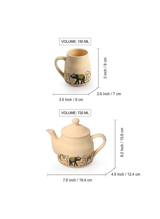 ExclusiveLane طقم إبريق شاي سيراميك مزخرف بفيل من ExclusiveLane مع أكواب (6 أكواب و1 إبريق، آمن في غسالة الصحون والميكروويف) | طقم أكواب شاي وإبريق مصنوع يدويًا من 6 لأكواب الشاي الساخن وقهوة - Image 4