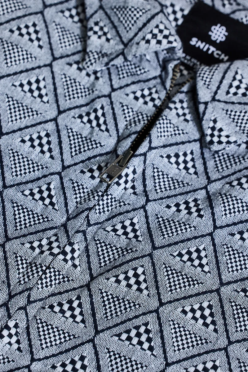 SNITCH Light Grey Geometric Relaxed Fit Jacket