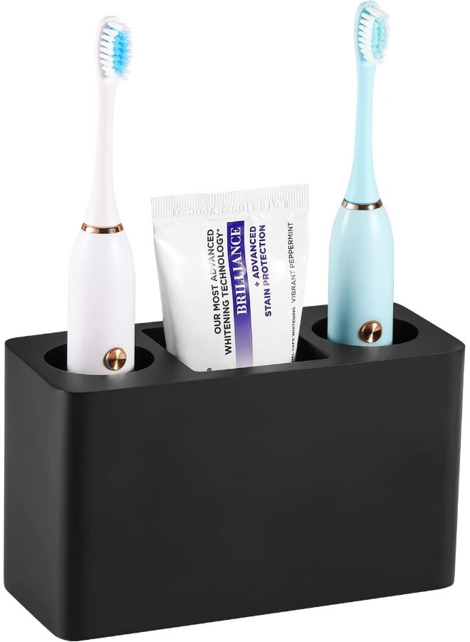 Luxspire Toothbrush Holder, 3 Slots Large Electric Toothbrush Toothpaste Stand, 14X6.5X9.5 Cm Resin Decorative Dental Storage For Bathroom Accessories Set Vanity Counter Sink Organizer Caddy - Black  - Image 2