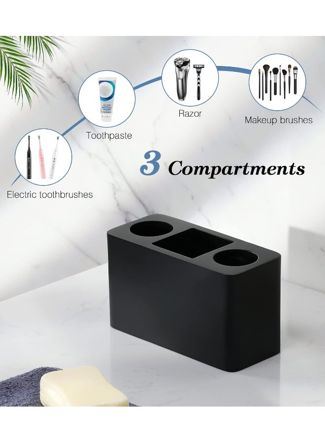 Luxspire Toothbrush Holder, 3 Slots Large Electric Toothbrush Toothpaste Stand, 14X6.5X9.5 Cm Resin Decorative Dental Storage For Bathroom Accessories Set Vanity Counter Sink Organizer Caddy - Black  - Image 5