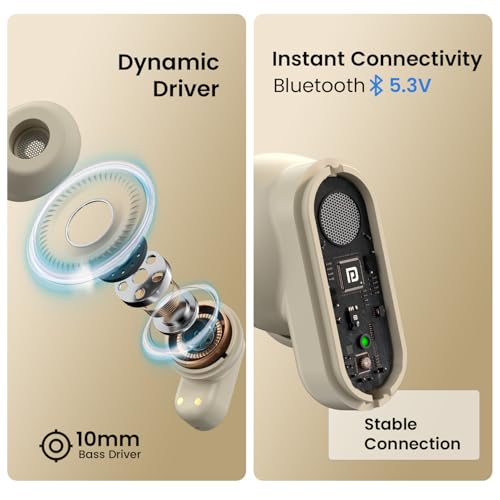 Portronics Harmonics Twins S16 in Ear Wireless TWS Earbuds with 24 Hrs Playtime, Clear Calls, Game & Music Mode, Low Latency, Bluetooth 5.3v, LED Display, Type C Fast Charging(Beige) - Image 2