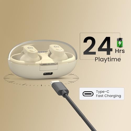 Portronics Harmonics Twins S16 in Ear Wireless TWS Earbuds with 24 Hrs Playtime, Clear Calls, Game & Music Mode, Low Latency, Bluetooth 5.3v, LED Display, Type C Fast Charging(Beige) - Image 5