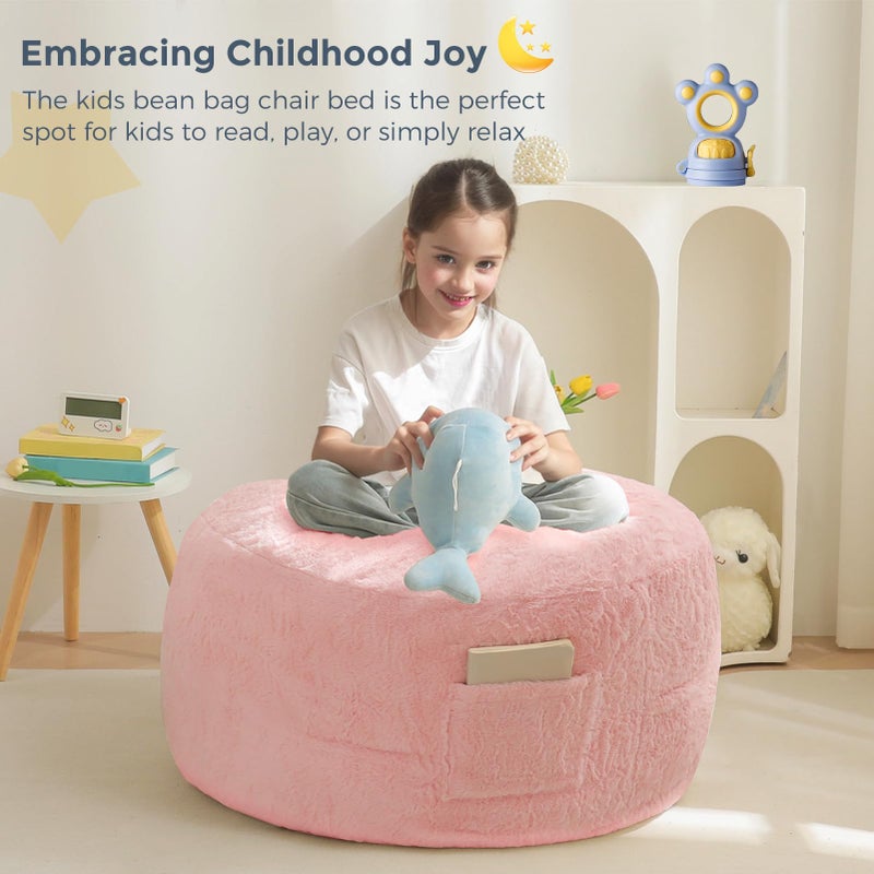 MAXYOYO Bean Bag Chair Bed for Kids, Convertible Bean Bag Folds from Lazy Chair to Floor Mattress Bed, Stuffed Floor Sofa Couch Sofa Bed for Boys and Girls, High-Density Foam Filling, Pink - Image 2