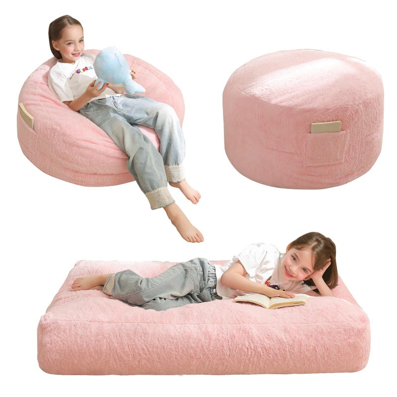MAXYOYO Bean Bag Chair Bed for Kids, Convertible Bean Bag Folds from Lazy Chair to Floor Mattress Bed, Stuffed Floor Sofa Couch Sofa Bed for Boys and Girls, High-Density Foam Filling, Pink - Image 1