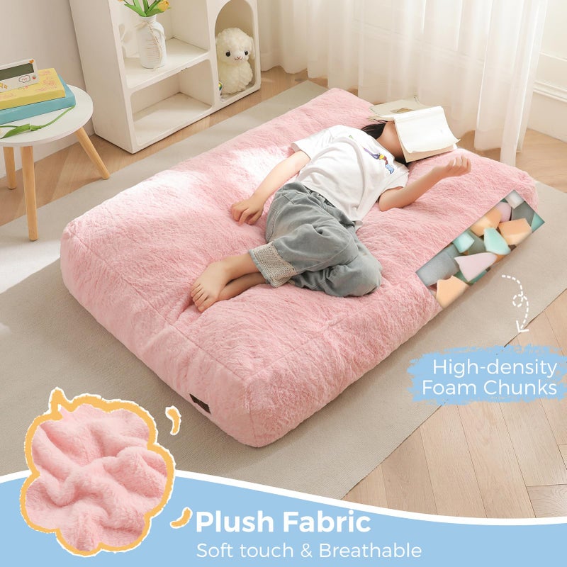 MAXYOYO Bean Bag Chair Bed for Kids, Convertible Bean Bag Folds from Lazy Chair to Floor Mattress Bed, Stuffed Floor Sofa Couch Sofa Bed for Boys and Girls, High-Density Foam Filling, Pink - Image 3