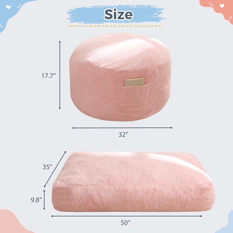 MAXYOYO Bean Bag Chair Bed for Kids, Convertible Bean Bag Folds from Lazy Chair to Floor Mattress Bed, Stuffed Floor Sofa Couch Sofa Bed for Boys and Girls, High-Density Foam Filling, Pink - Image 4