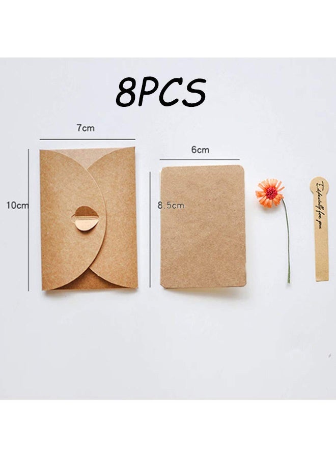 8 قطع من بطاقات الشكر المزينة بزهور من ورق الكرافت المصنوعة يدويًا مع مغلفات بطاقات تهنئة ودعوة ريفية لحفلات الزفاف وأعياد الميلاد والتجمعات العيدية وحفلات استقبال المولود الجديد وملاحظات هدايا العطلات - Image 5