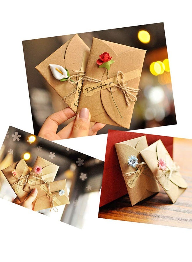 8 قطع من بطاقات الشكر المزينة بزهور من ورق الكرافت المصنوعة يدويًا مع مغلفات بطاقات تهنئة ودعوة ريفية لحفلات الزفاف وأعياد الميلاد والتجمعات العيدية وحفلات استقبال المولود الجديد وملاحظات هدايا العطلات - Image 2