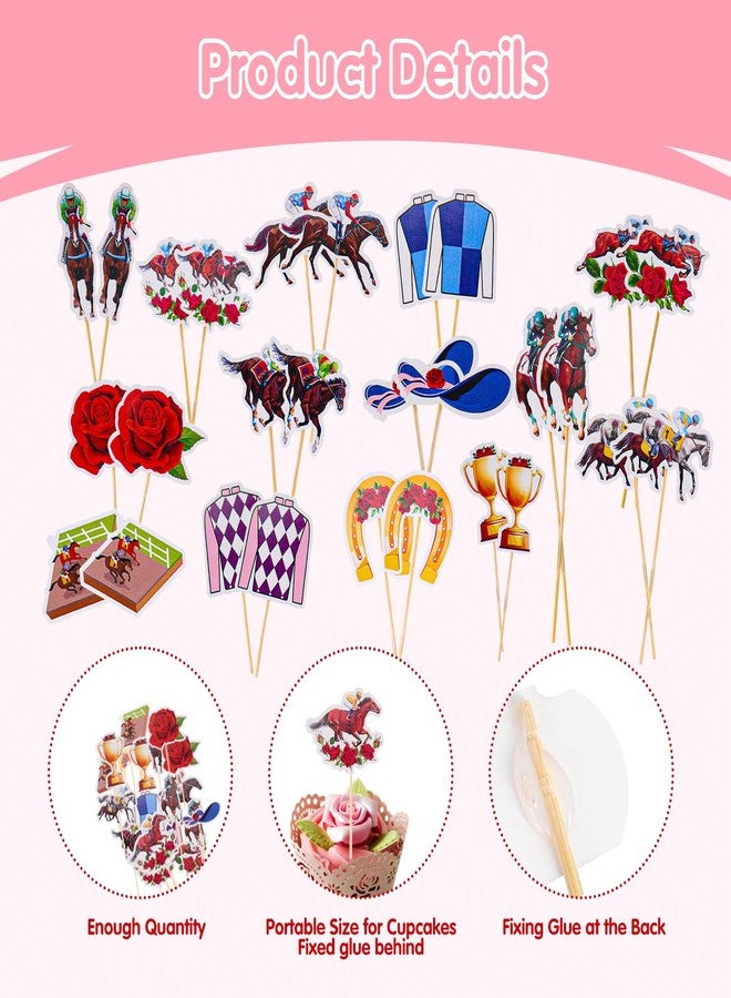 Seqiuay 30 PCS Kentucky Derby Cupcake Decorations, 15 Styles Horse Cupcake Toppers (with 30 Toothpicks) for Kentucky Derby Party Supplies - Image 3