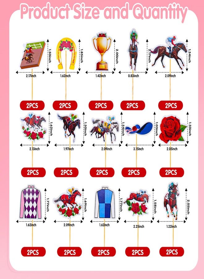 Seqiuay 30 PCS Kentucky Derby Cupcake Decorations, 15 Styles Horse Cupcake Toppers (with 30 Toothpicks) for Kentucky Derby Party Supplies - Image 2