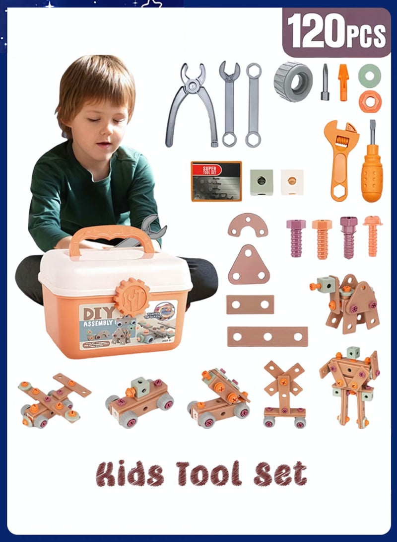 120-Piece Building Toy, Kids Tool Set with Storage Box, Toddler Tool Kit, Construction Take Apart Toy DIY Screw Puzzle Assembly Montessori Educational Preschool Baby Pretend Play Toy Birthday Gift for Boy Girl Ages 3+ - Image 1