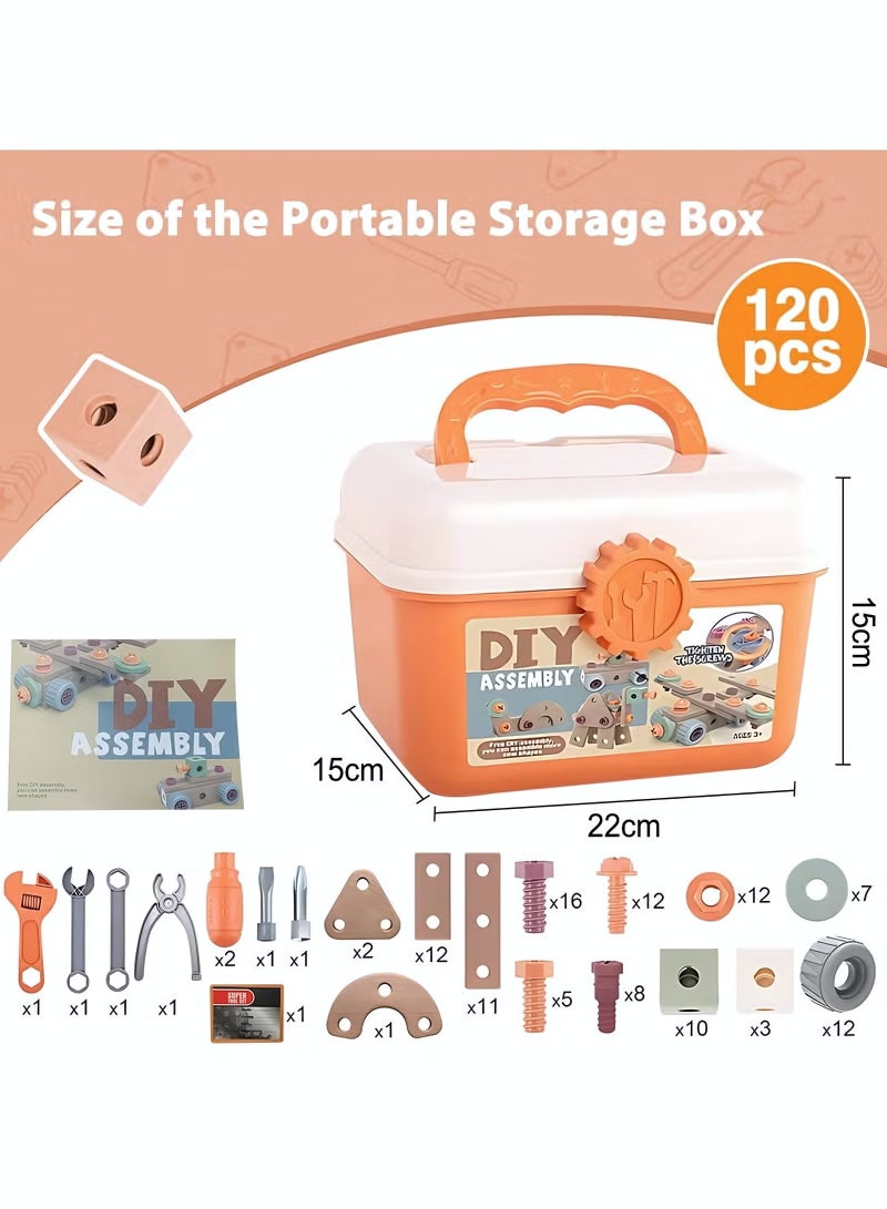 120-Piece Building Toy, Kids Tool Set with Storage Box, Toddler Tool Kit, Construction Take Apart Toy DIY Screw Puzzle Assembly Montessori Educational Preschool Baby Pretend Play Toy Birthday Gift for Boy Girl Ages 3+ - Image 2