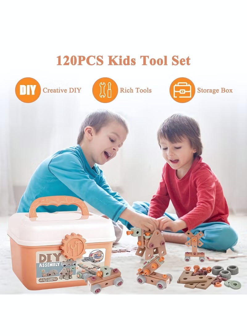 120-Piece Building Toy, Kids Tool Set with Storage Box, Toddler Tool Kit, Construction Take Apart Toy DIY Screw Puzzle Assembly Montessori Educational Preschool Baby Pretend Play Toy Birthday Gift for Boy Girl Ages 3+ - Image 4