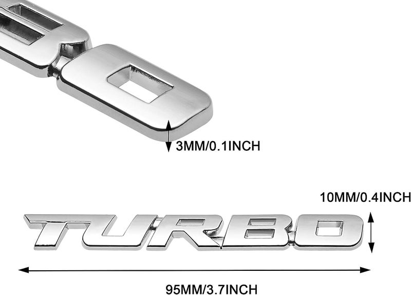 Automaze 2 Pcs 3D Metal Turbo Logo Car Side Fender Rear Trunk Emblem Badge Sticker Decals for All Cars, 10 X 1 CM, Pack of 2, Chrome - Image 2